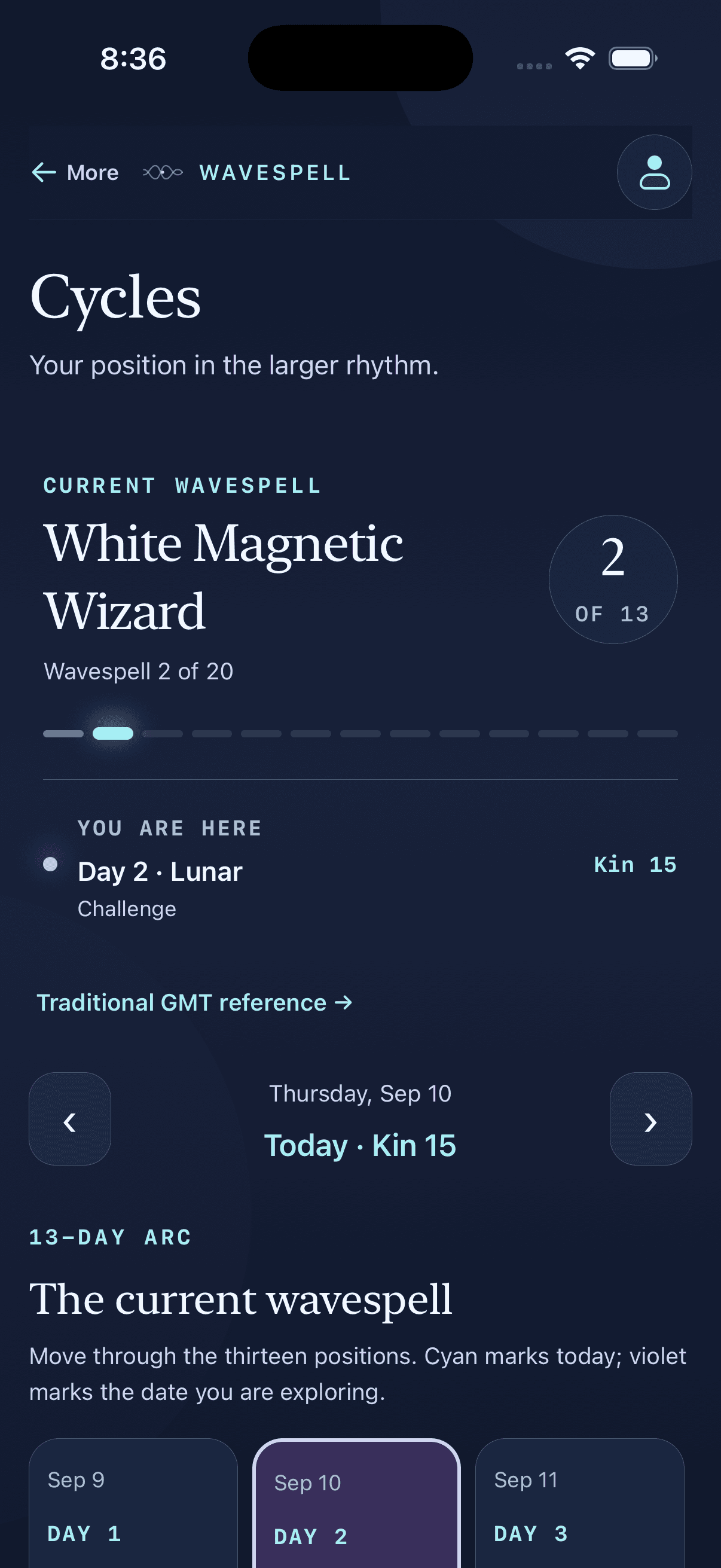WaveSpell cycles on iPhone